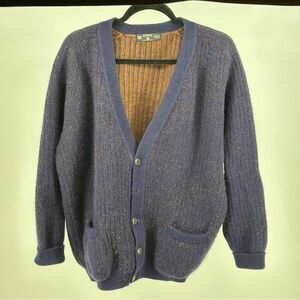 Men's Vintage 42 St. Michael Cozy Blue and Brown‎ Wool Cardigan Made in UK
